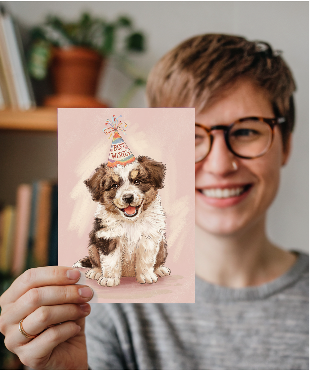 Best Wishes - Puppy with a Party Hat