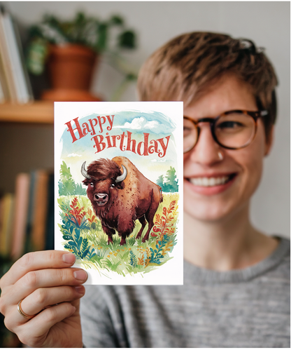 Happy Birthday cute bison watercolour