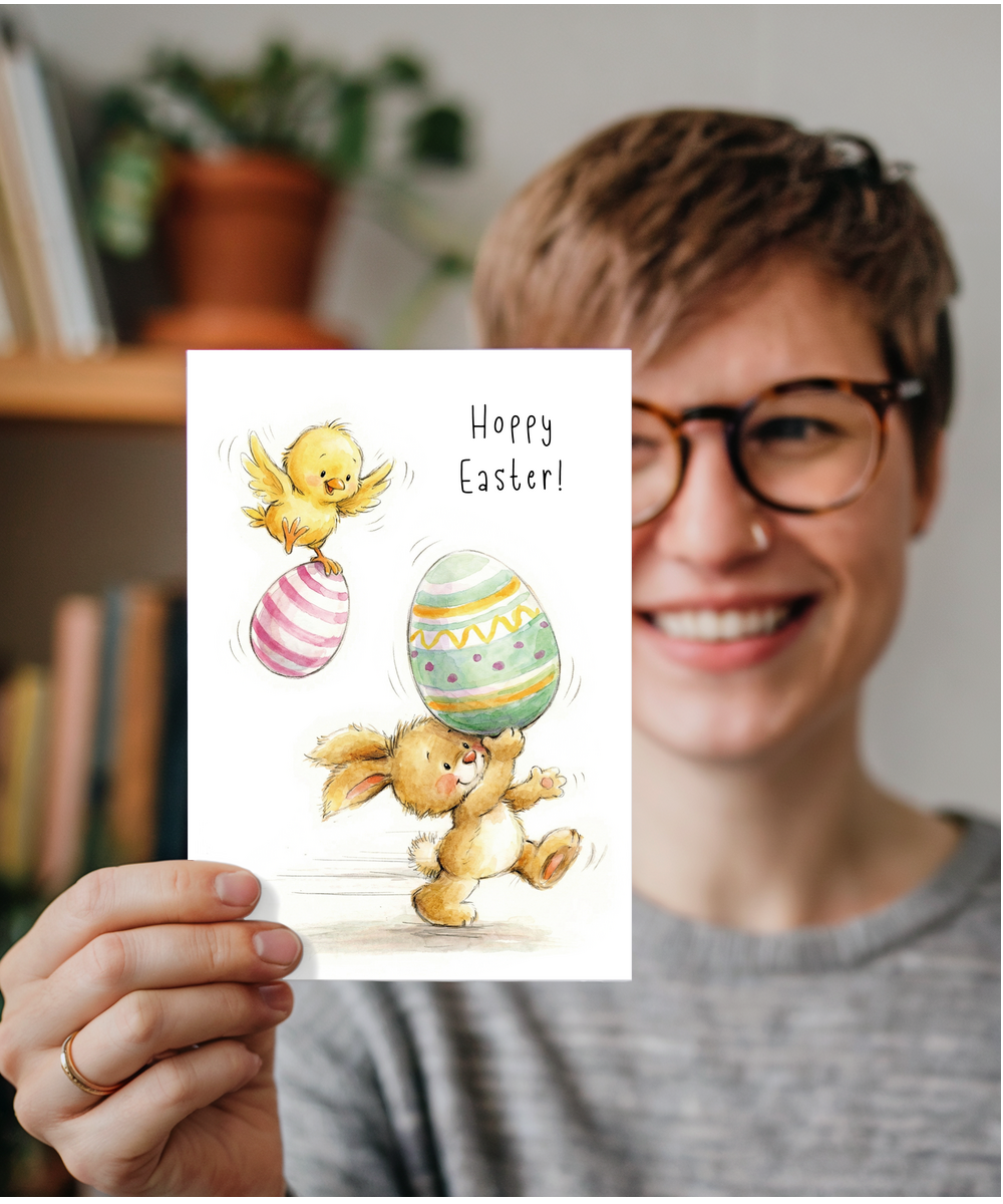 Hoppy Easter Card Bunny and Baby Duck