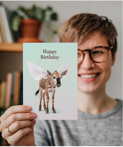 Birthday Card Wildebeest with wings