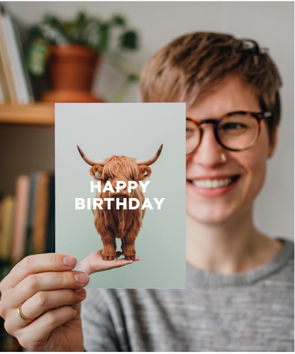 Happy Birthday Card mini Highland Cow
