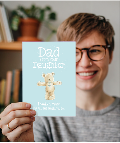 Happy Fathers Day Card for Dad from Daughter with Adorable Cuddly Teddy Bear Hug