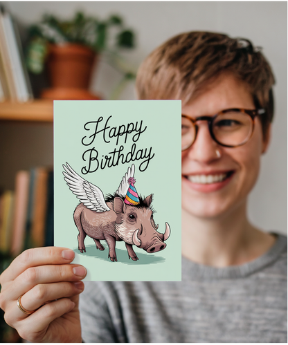 Birthday Card Warhog with wings