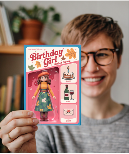 Happy Birthday card autumn and winter birthday girl action figure