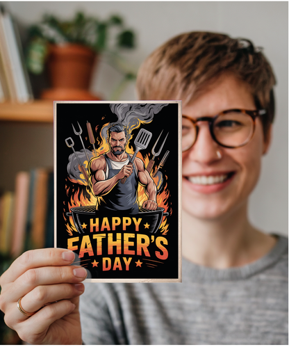 Funny Fathers Day Card Big Muscly Super Chad Dad at the BBQ