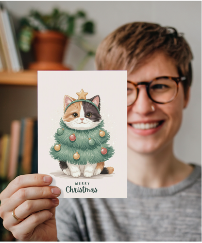 calico cat in christmas tree costume
