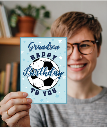 Happy Birthday Card for Grandson with Big Football and Stars