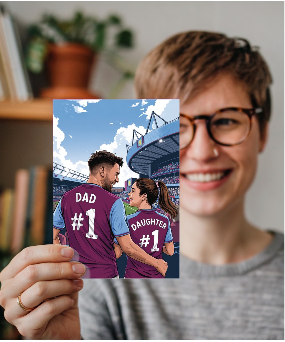 football claret and light blue number one dad and daughter