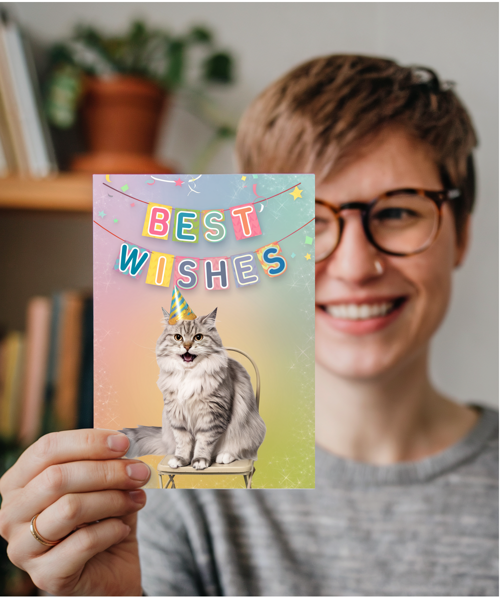Best Wishes - Cat with a Party Hat
