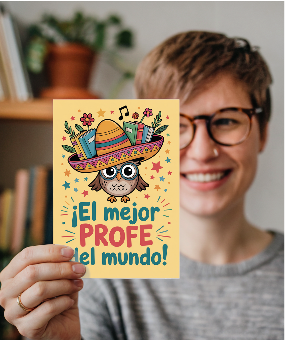 Thank You Card for Spanish Teacher El Mejor Profe del Mundo Owl Design