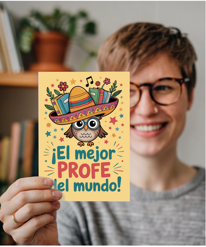 Thank You Card for Spanish Teacher El Mejor Profe del Mundo Owl Design