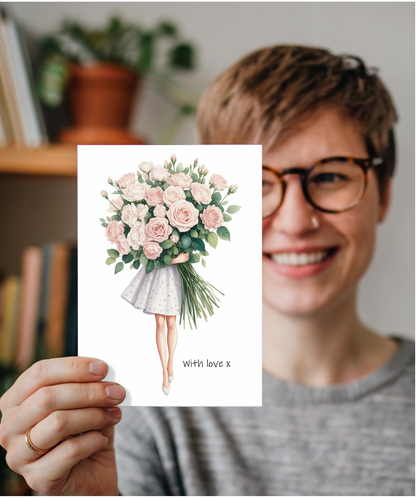 Thinking of You Card Beautiful Rose Bouquet with Love for Birthday Girl Bride to be