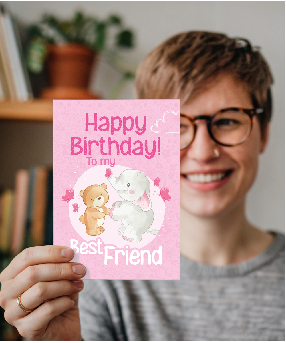 Happy Birthday Card to My Sister Bear and Elephant in Pink