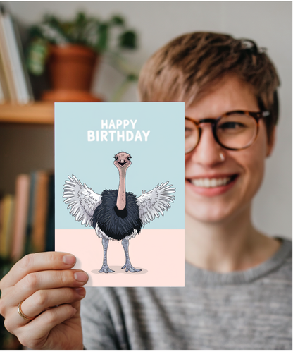 Birthday Card Ostrich cute with wings