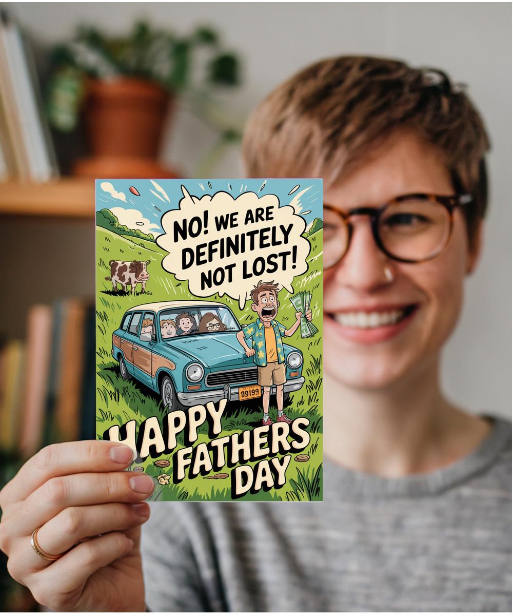 Hilarious Fathers Day Card Dads When Getting Lost on a Family Road Trip