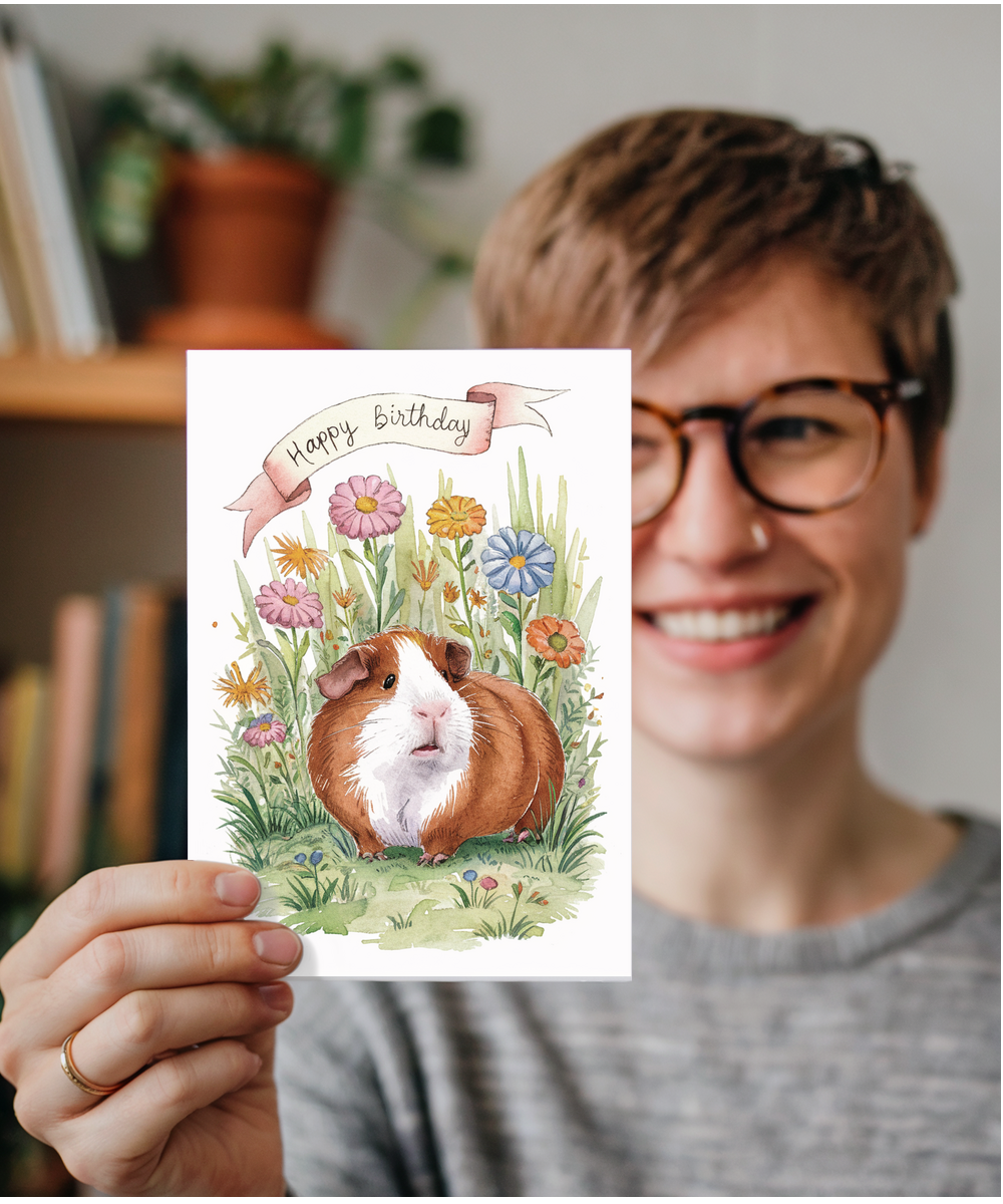 Happy Birthday cute guinea pig watercolour