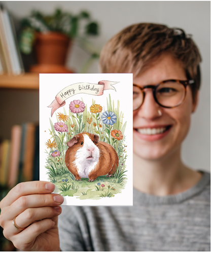 Happy Birthday cute guinea pig watercolour