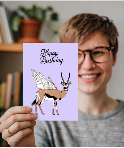 Birthday Card Springbok With Wings
