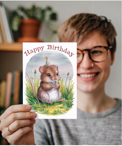 Happy Birthday cute dormouse watercolour