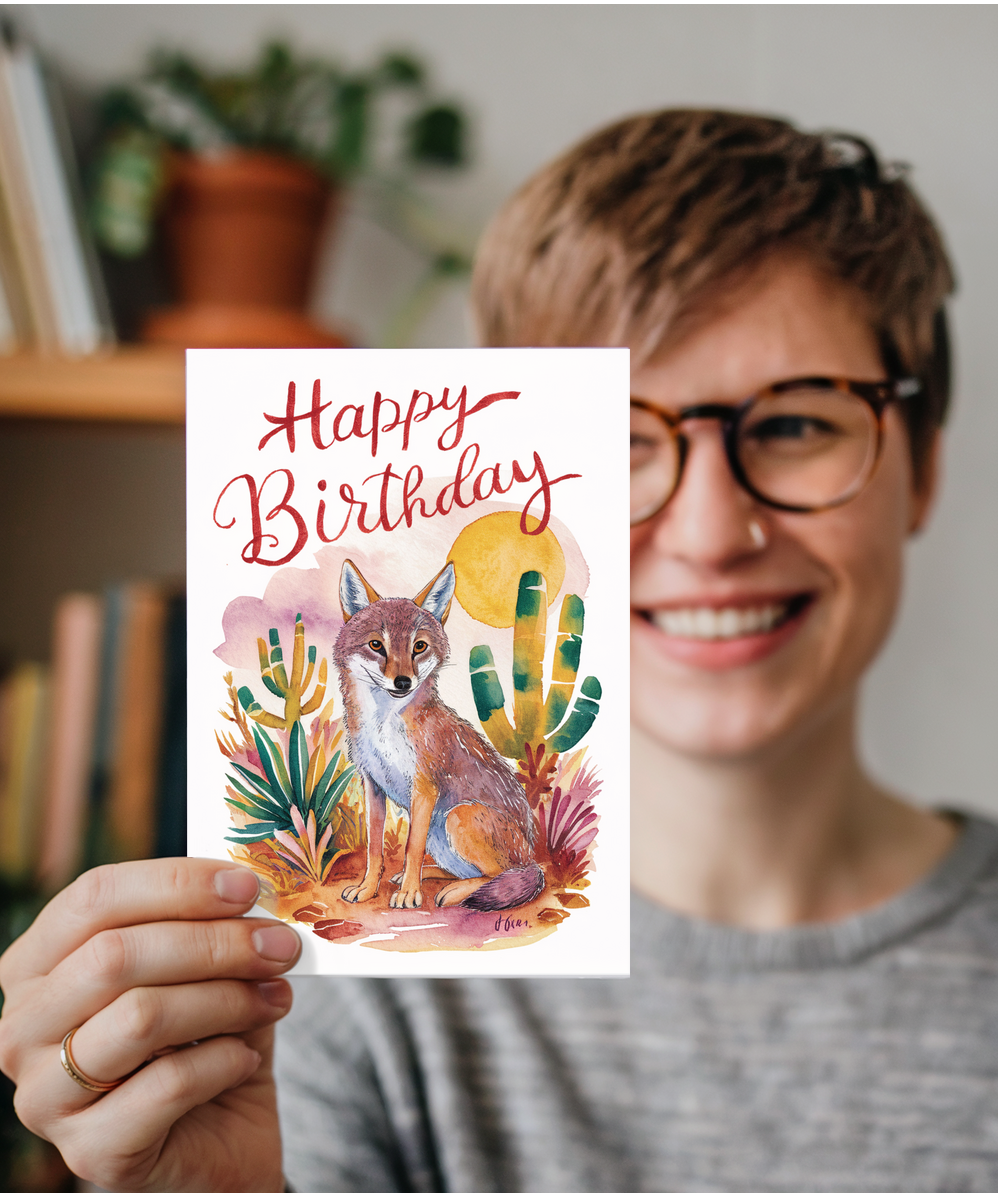 Happy Birthday cute jackal watercolour