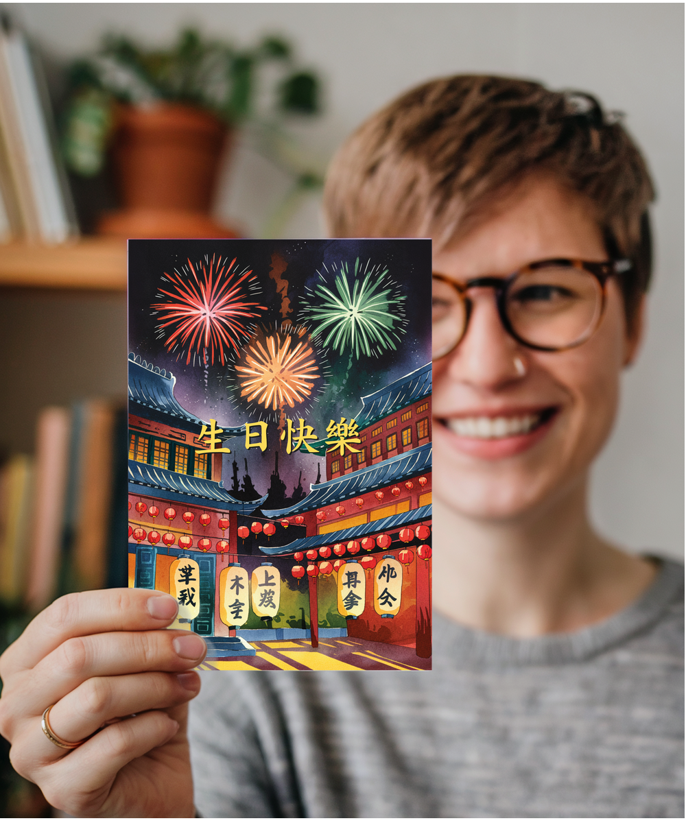 Cantonese Happy Birthday with Fireworks Display
