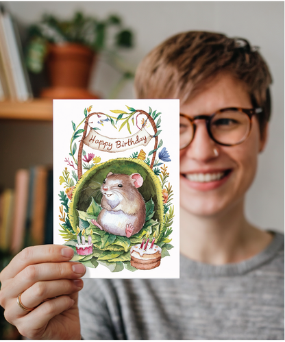 Happy Birthday cute mouse watercolour