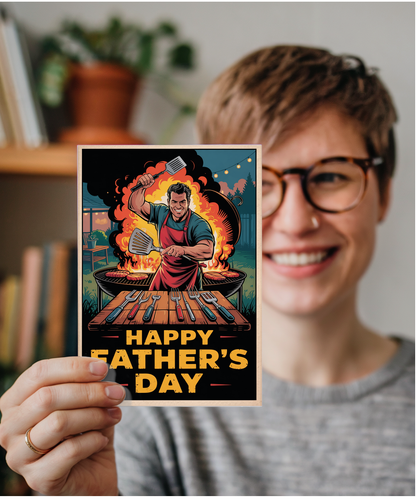 Funny Fathers Day Card Big Muscly Charming Dad at the BBQ