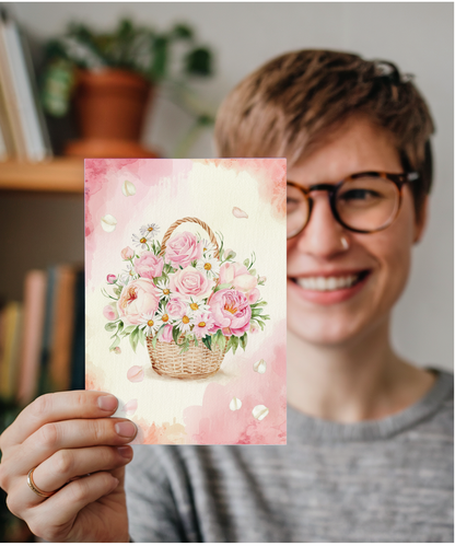 Watercolour flowers in a basket