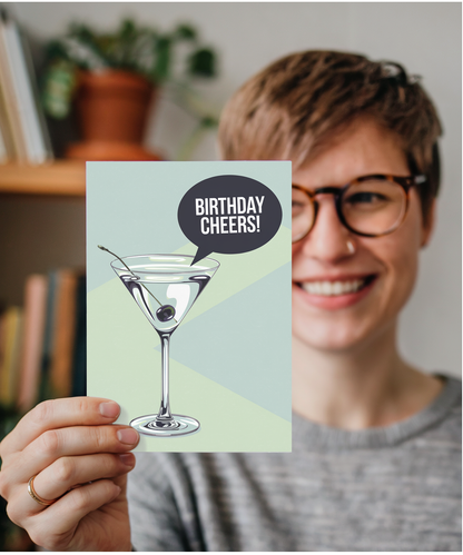Birthday Cheers card martini glass for her him