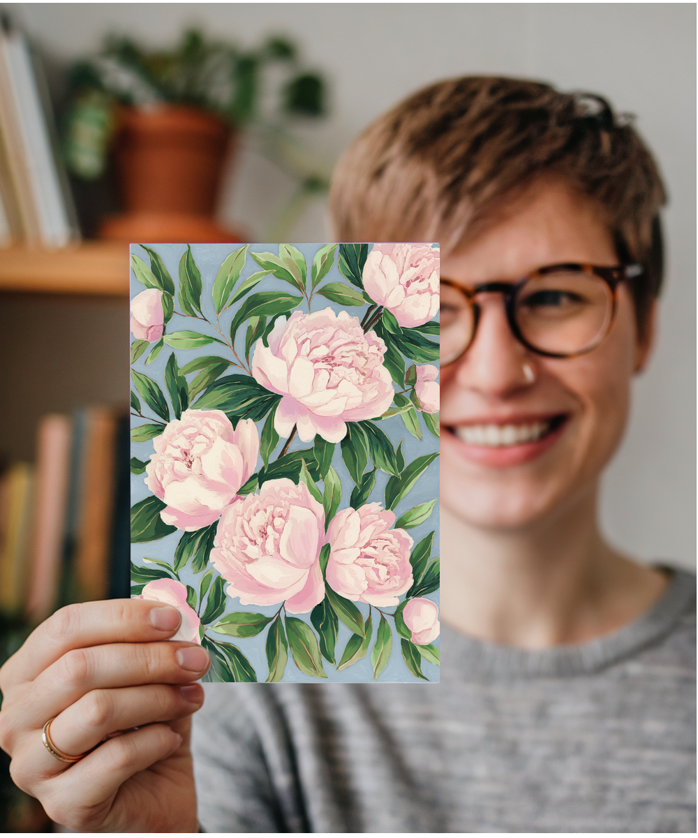 pink peonies and green leaves