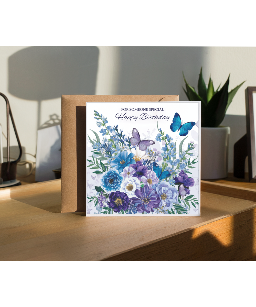 For someone special happy birthday Blue Allium and Butterflies