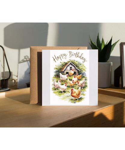 Happy Birthday chickens watercolour