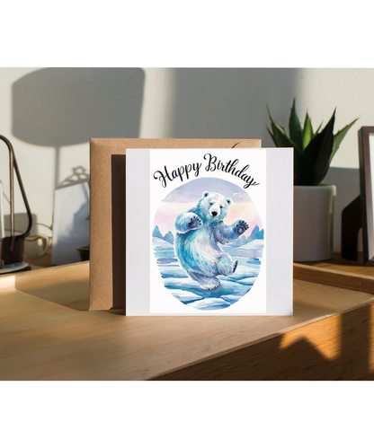 Happy Birthday cute polar bear watercolour
