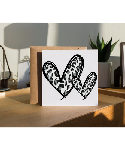 Grey Leopard Print Hearts Wild Animal Safari Chic