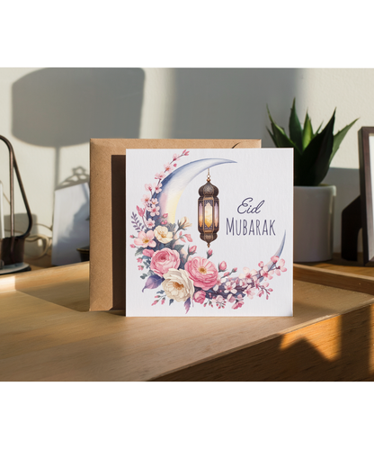 Eid Mubarak Crescent Floral Moon in Watercolour