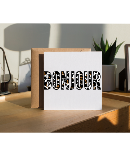 Bonjour Leopard Print Typography Wild Animal Safari Chic