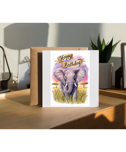 Happy Birthday cute elephant watercolour