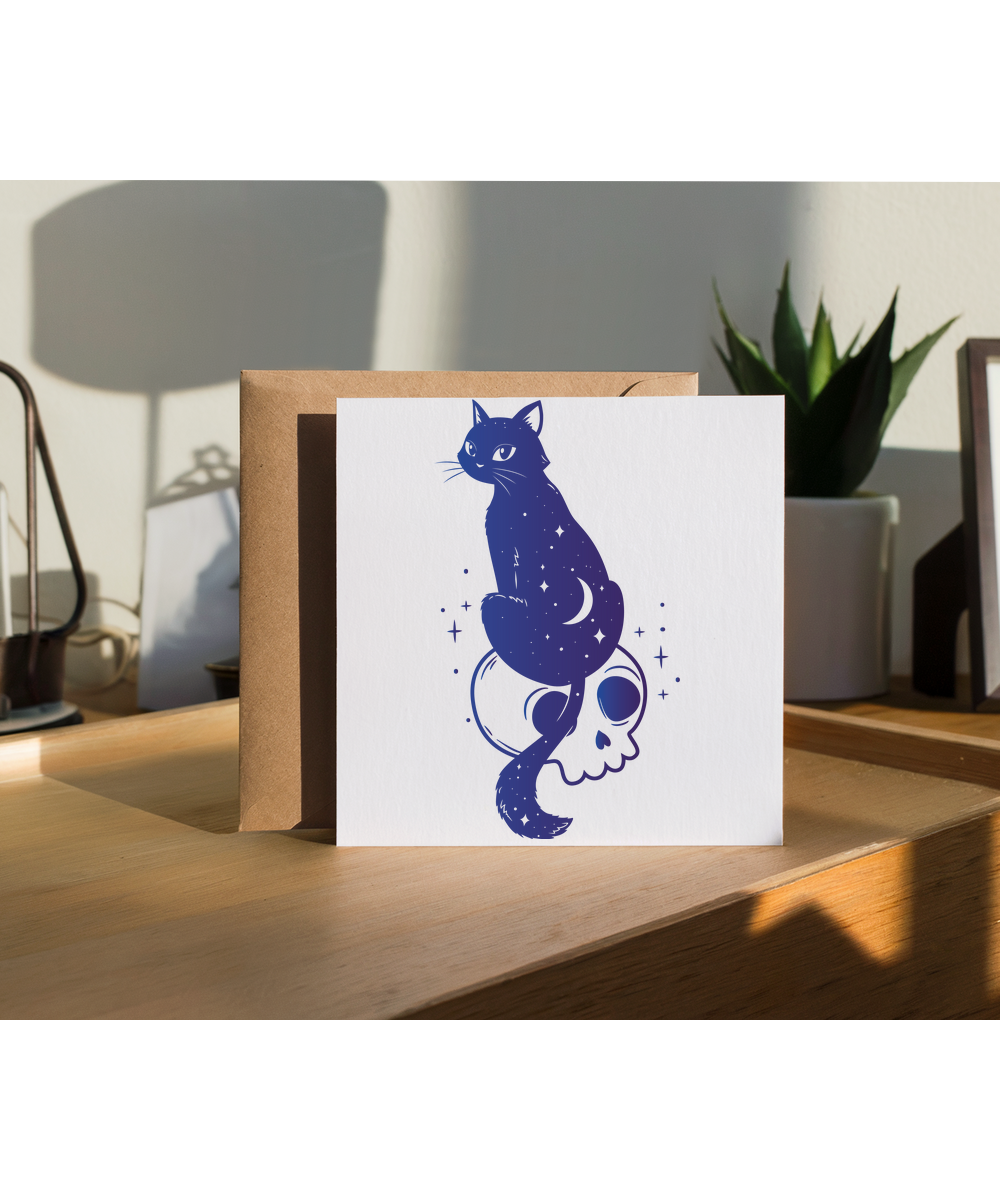 Enchanted Skull Cat Mystical Cosmic Dream Fantasy