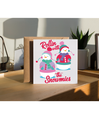 Funny Retro Christmas for Friends Rollin With the Snowmies