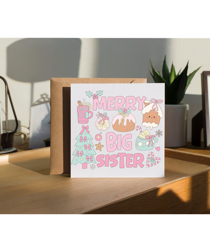 Childrens Girly Pink Christmas for Older Sister Merry Big Sister