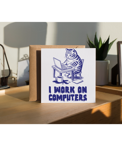 I Work On Computers Funny Programmer Cat for IT Tech Office Job