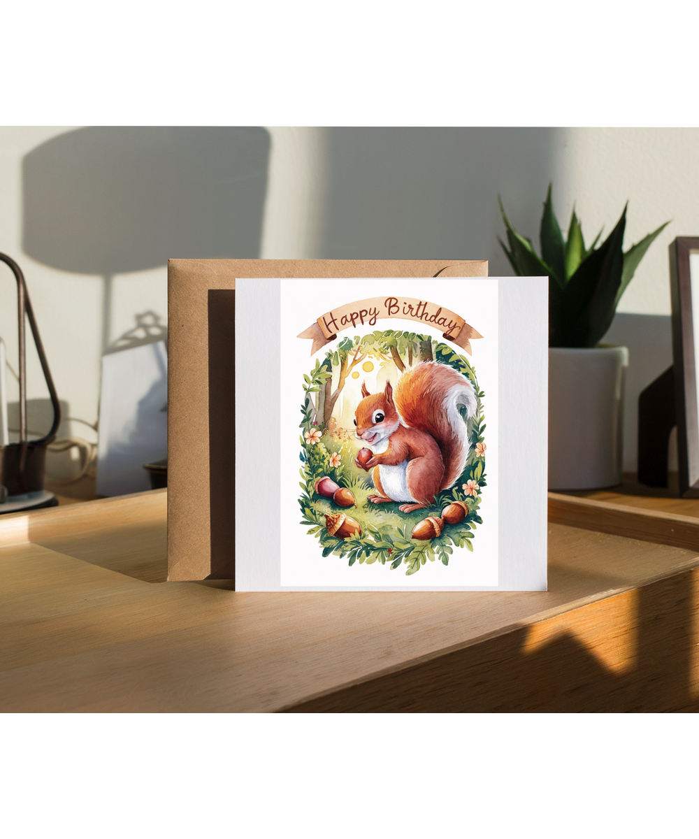 Happy Birthday cute squirrel watercolour