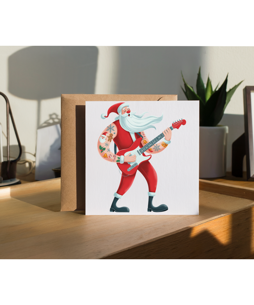 Christmas rock and roll santa playing guitar