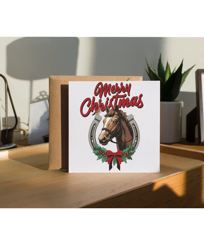 Retro Western Holiday Merry Christmas Country Horse and Lucky Horse Shoe Wreath