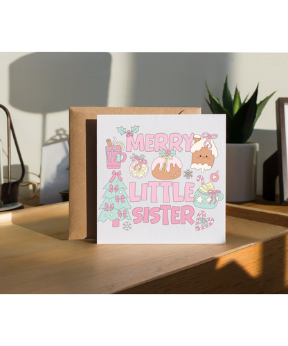 Childrens Girly Pink Christmas for Younger Sister Merry Little Sister