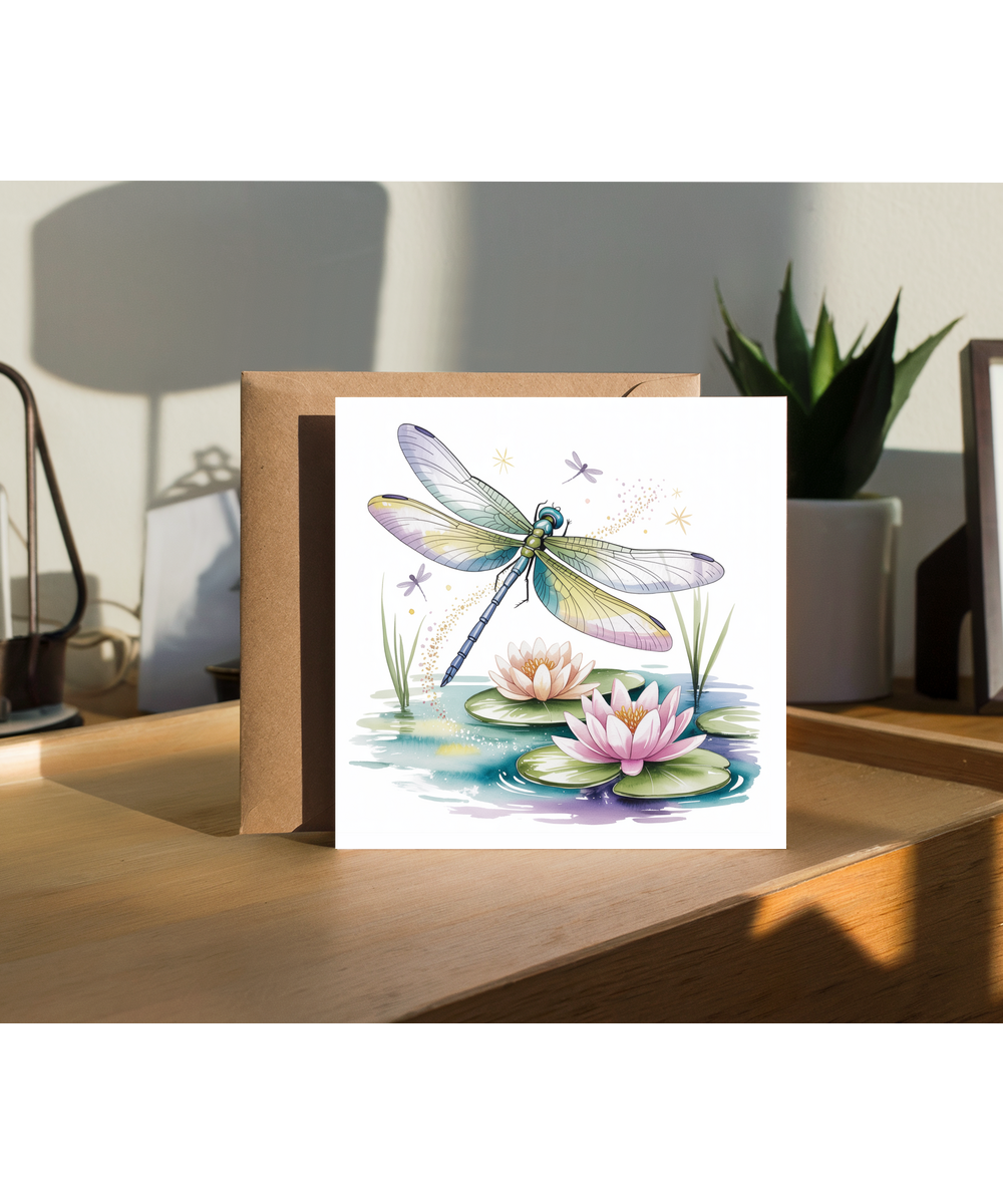 Watercolour Dragon Fly and Water Lily Card for Any Special Occasion