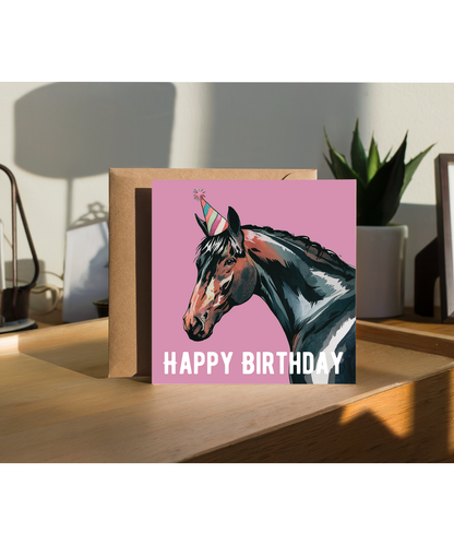 Happy Birthday Silly Horse with Party Hat