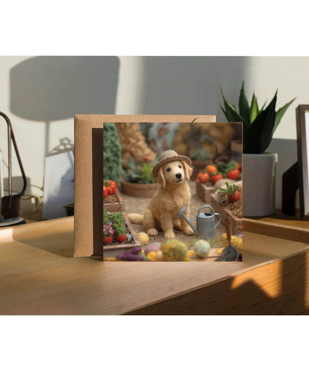 2D felt style Golden labrador gardener