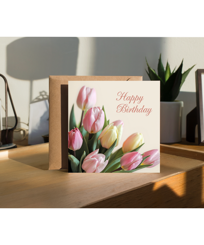 Happy Birthday Card Tulips in pastel for Her Woman