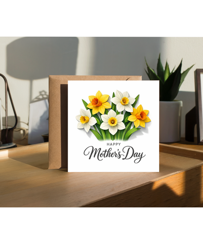 Mothers Day Card with Spring Flowers Dimensional Daffodil Effect